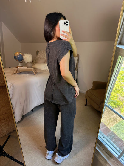 Washed Black Cotton Top & Pants Set
