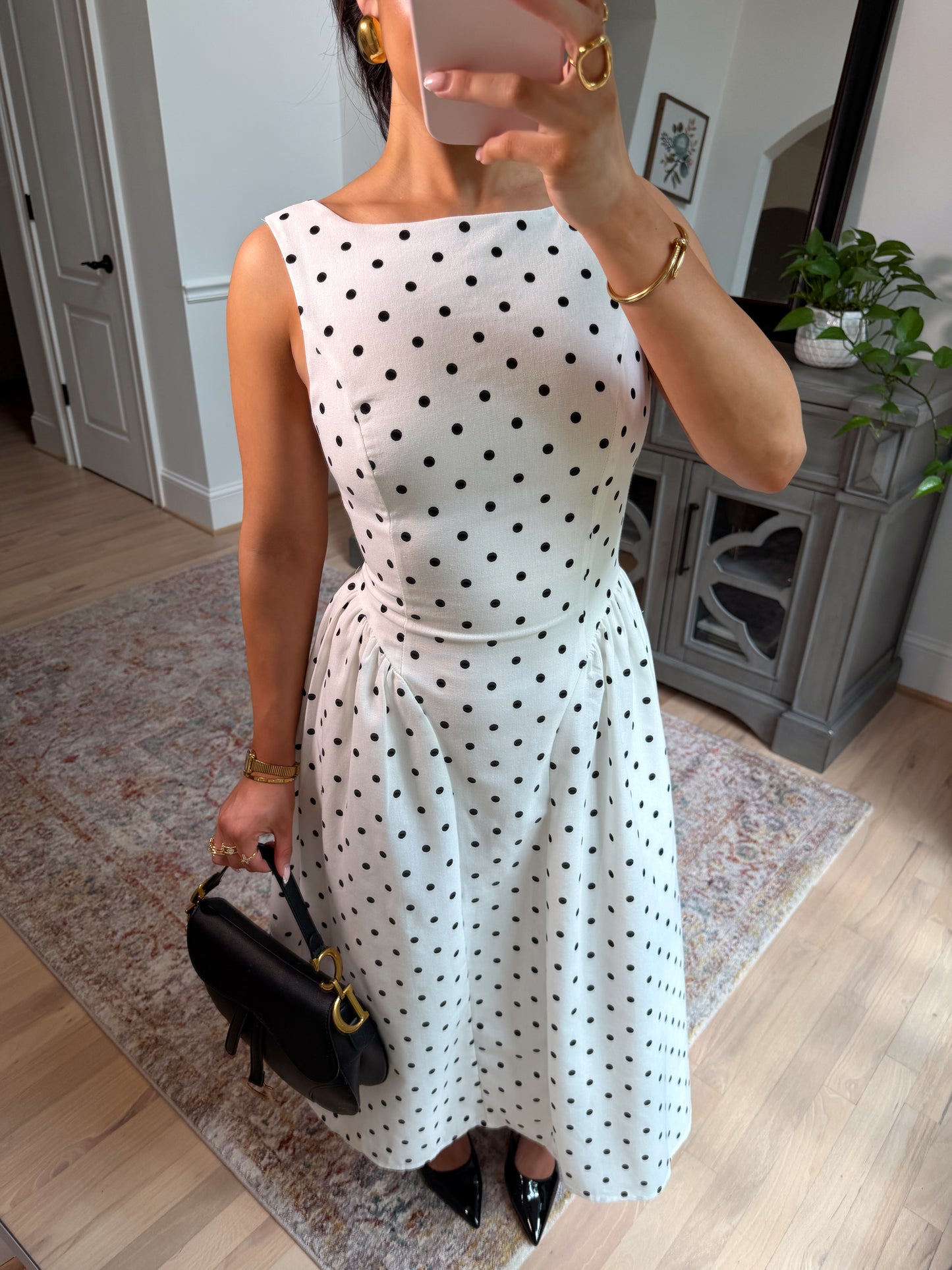 Old Money Polka Dot Midi Dress