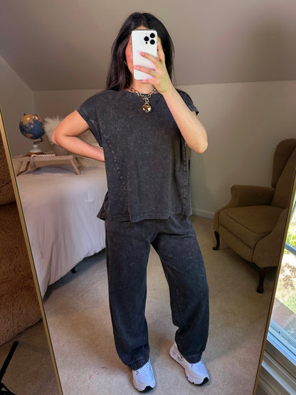 Washed Black Cotton Top & Pants Set