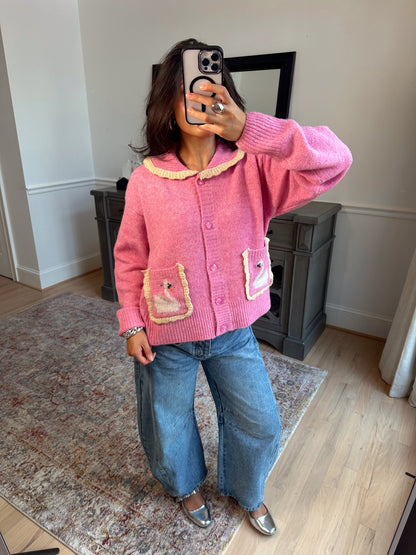 French Swan Pink Cardigan