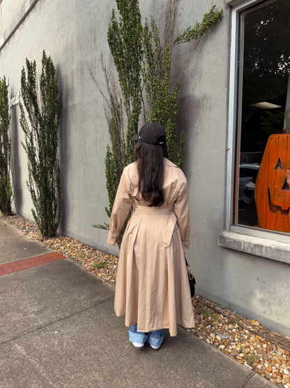 Latte Double Breasted Pleated Trench Coat