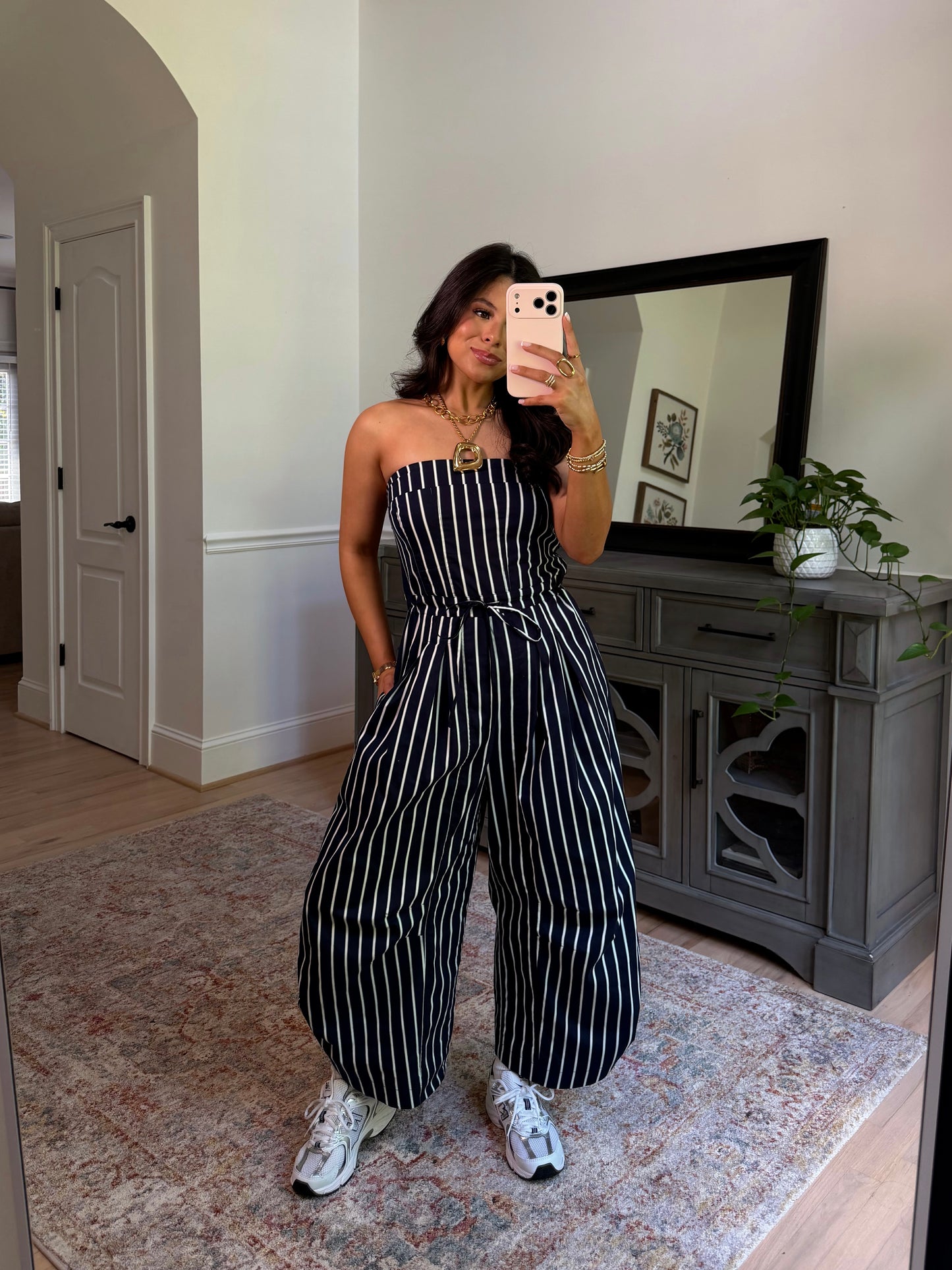 Around Town Striped Navy Jumpsuit