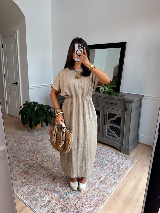Toscana Taupe Pleated Dress