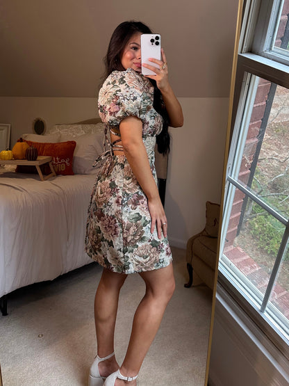 Vintage Floral Open Back Dress