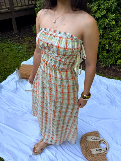 Sherbert Plaid Strapless Dress