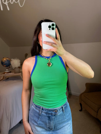 Peacock Ribbed Contrast Tank