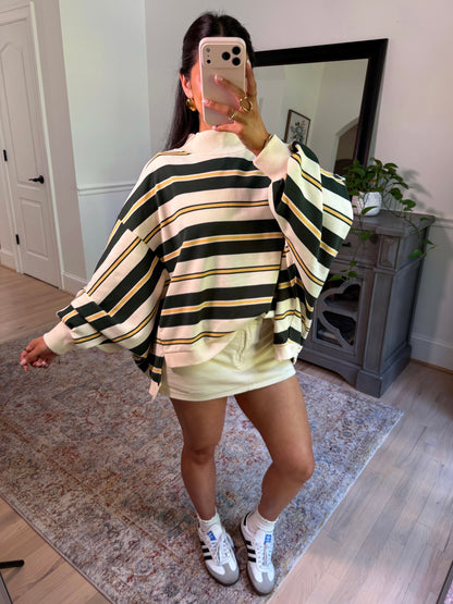 Olive Grove Striped Mockneck