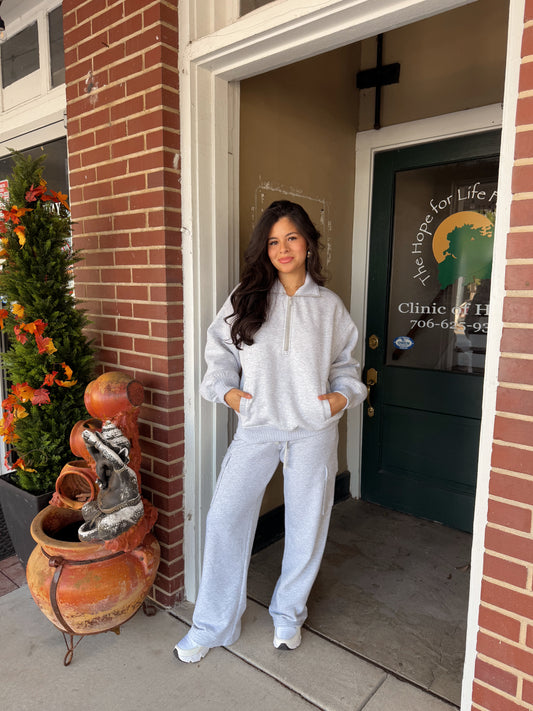 Heather Grey Quarter Zip & Cargo Pant Set