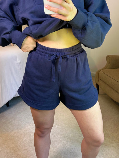 Navy Quarter Zip Sweater and Shorts Set