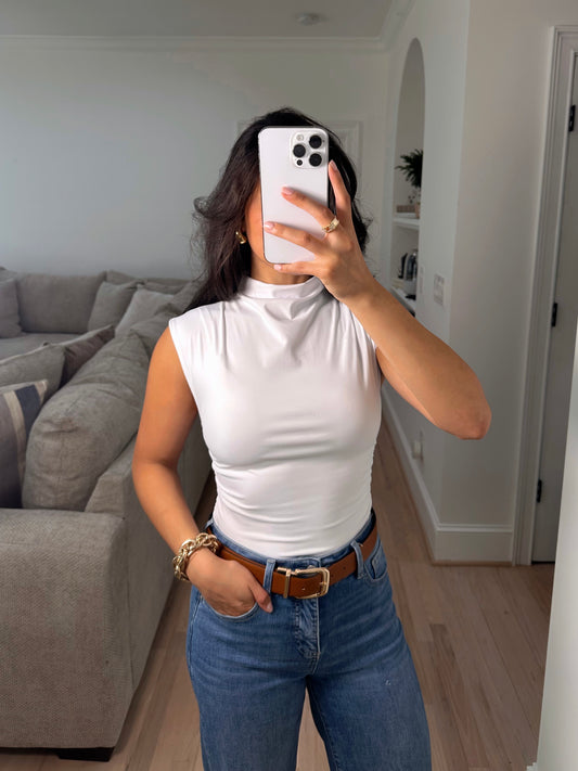 White Ruched Staple Tank