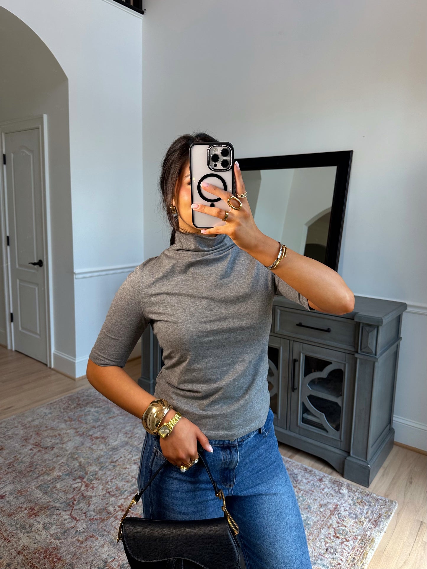 Aurelia Grey Mockneck Top