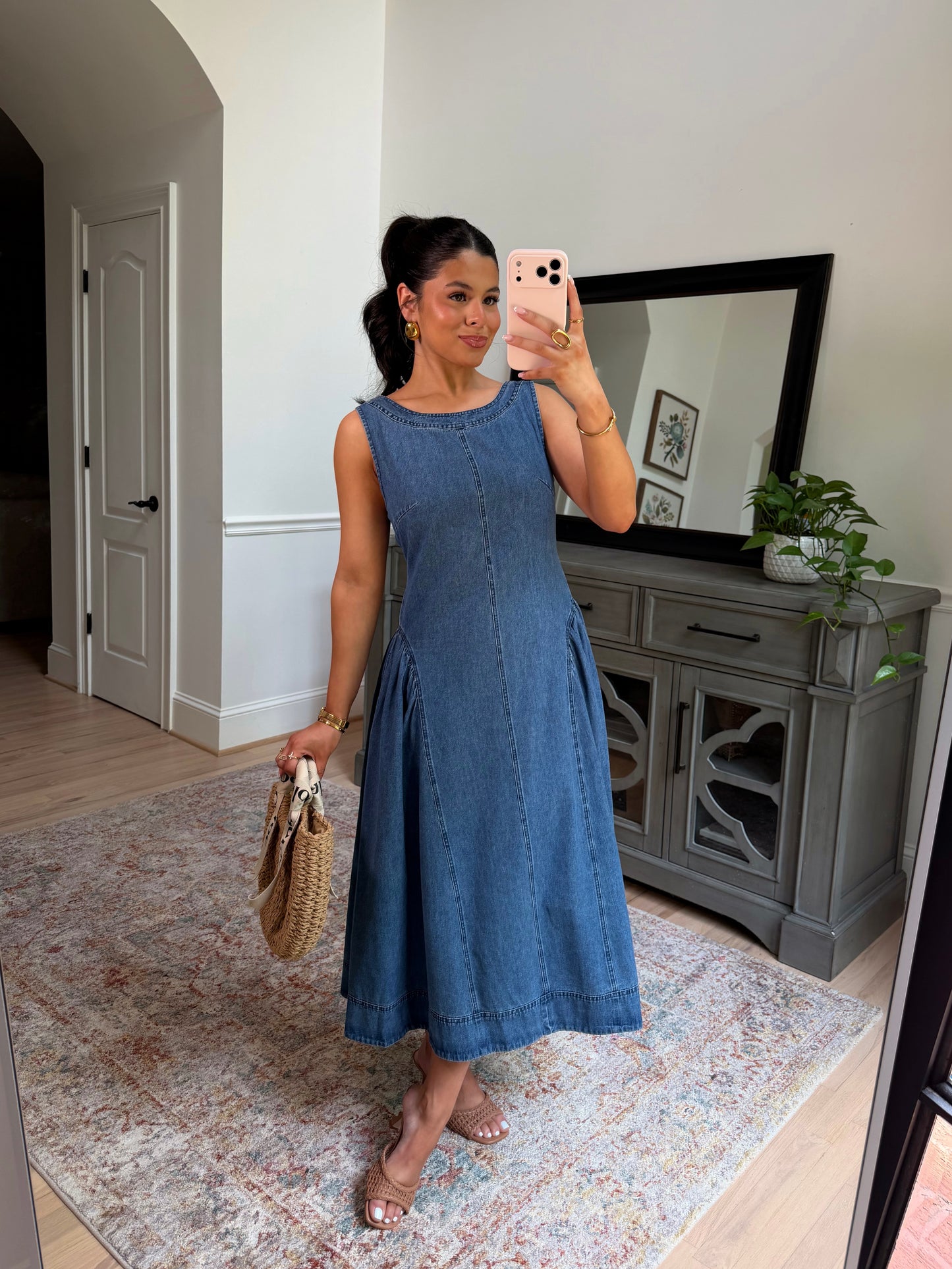 Denim Daydream Pleated Midi Dress