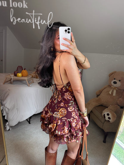 Autumn Florals Mini Ruffle Dress