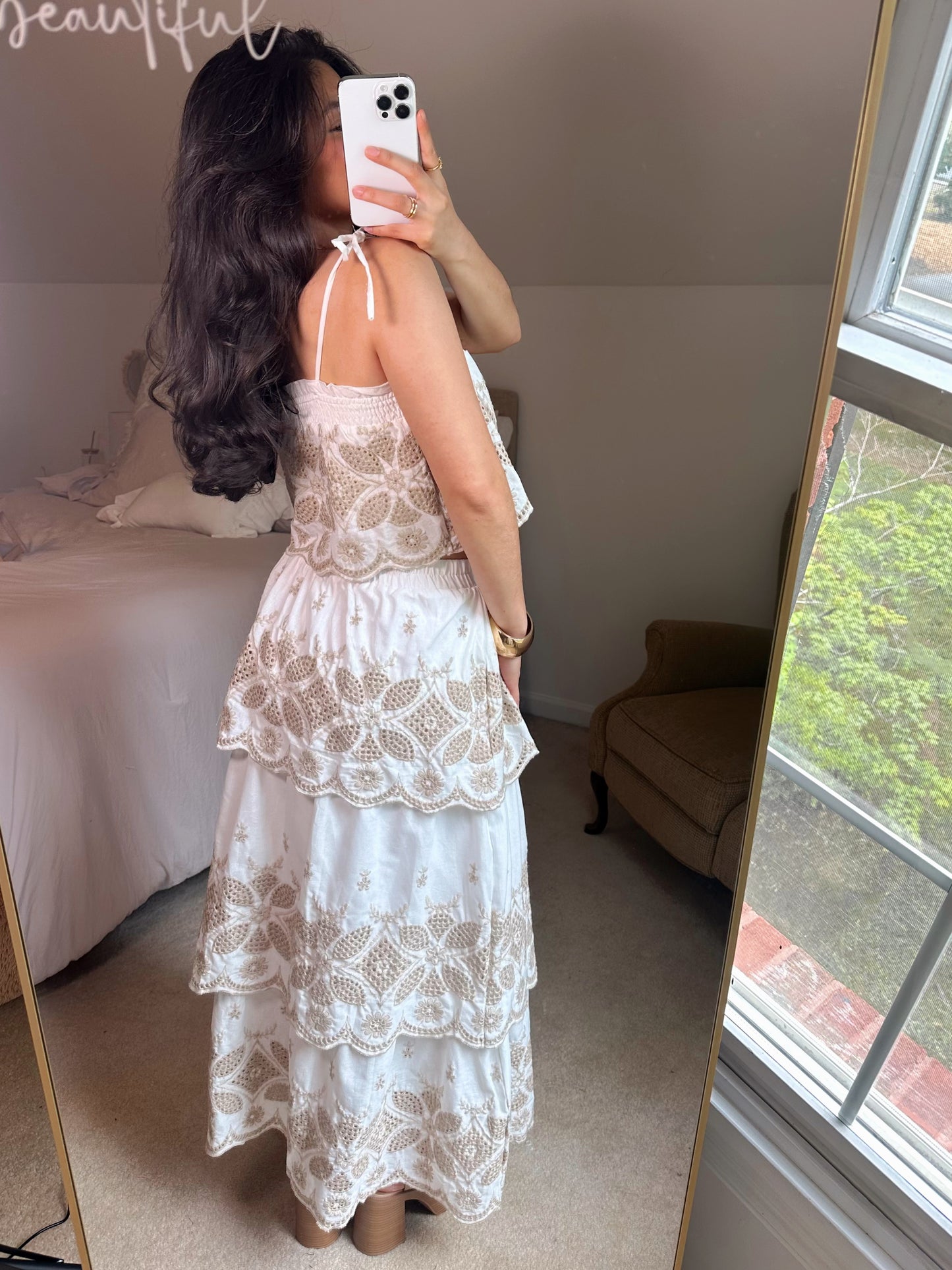 Italian Summer Floral Embroidered Skirt Set