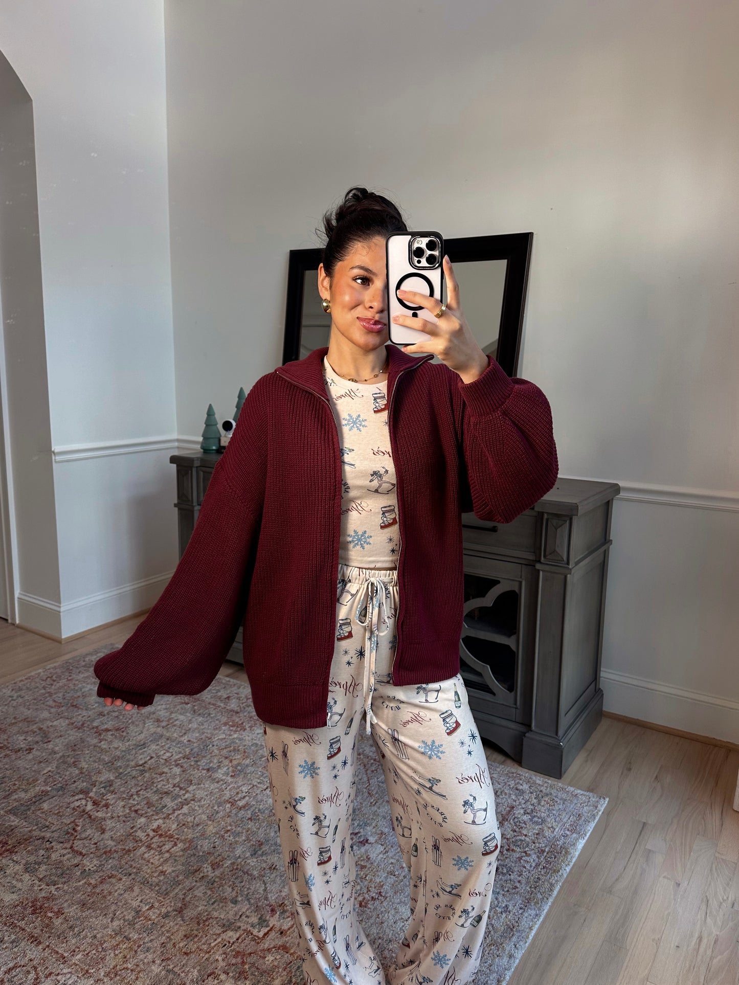 Burgundy Knit Zip Up Sweater