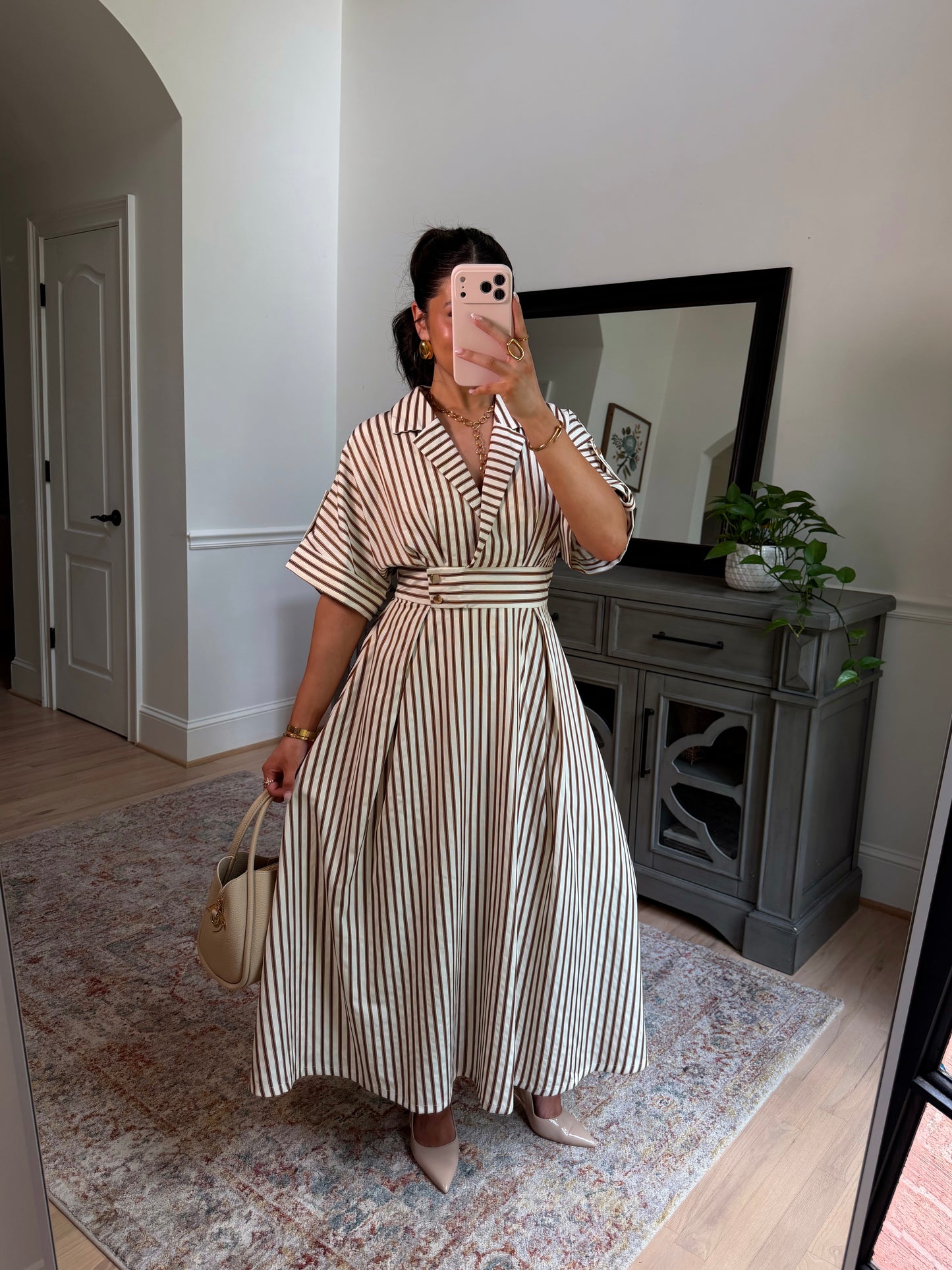 Espresso Date Striped Midi Dress