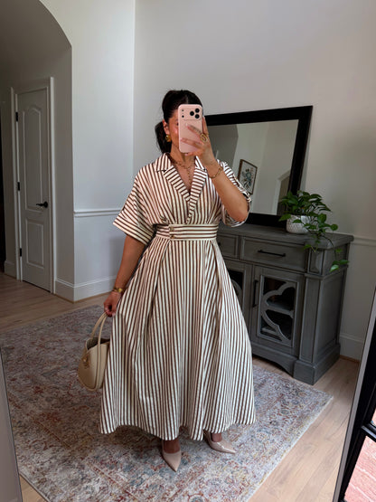 Espresso Date Striped Midi Dress