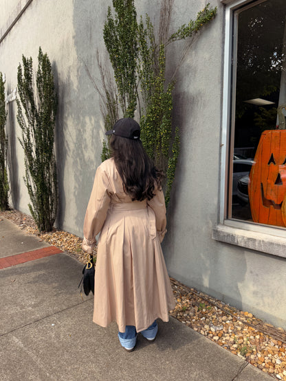 Latte Double Breasted Pleated Trench Coat