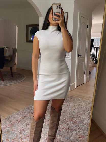 Mock Neck Ivory Dress