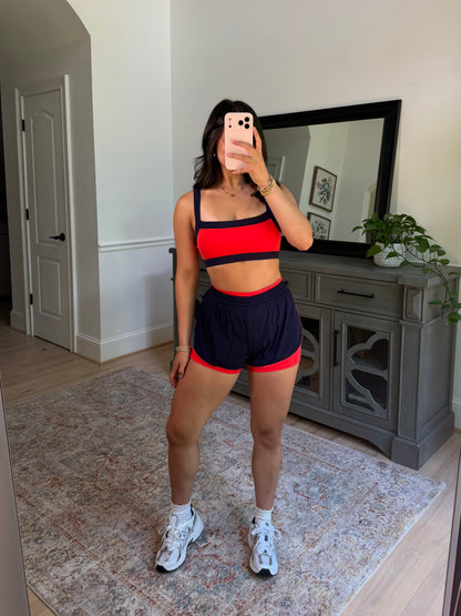 Navy/Red Layered Running Shorts