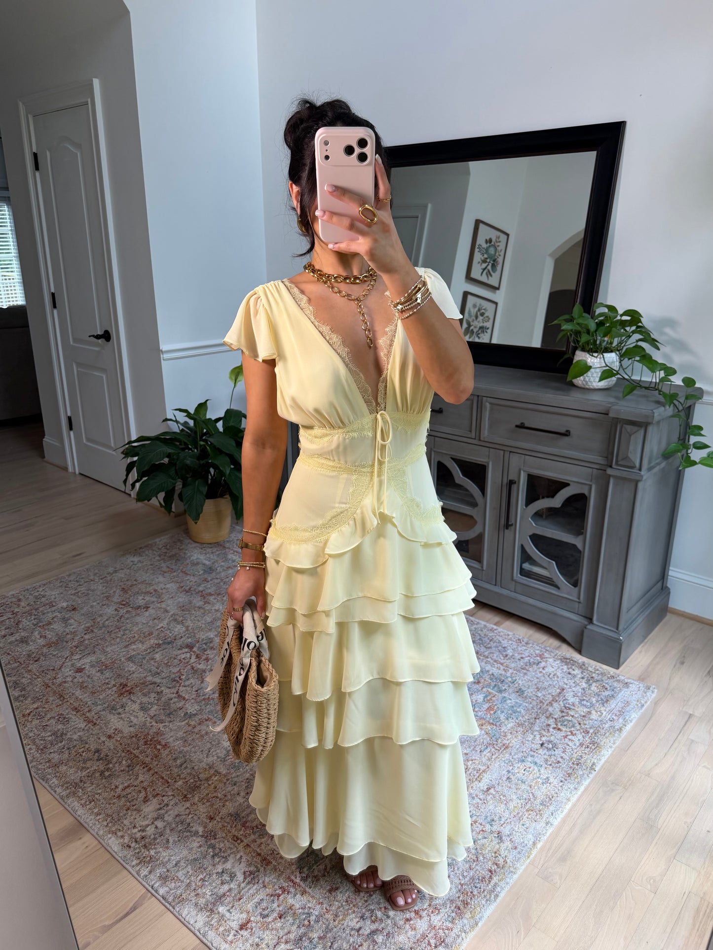 Whimsical Lace Yellow Midi Dress