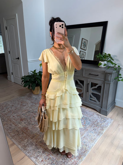 Whimsical Lace Yellow Midi Dress