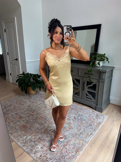 Golden Hour Satin Lace Mini Dress