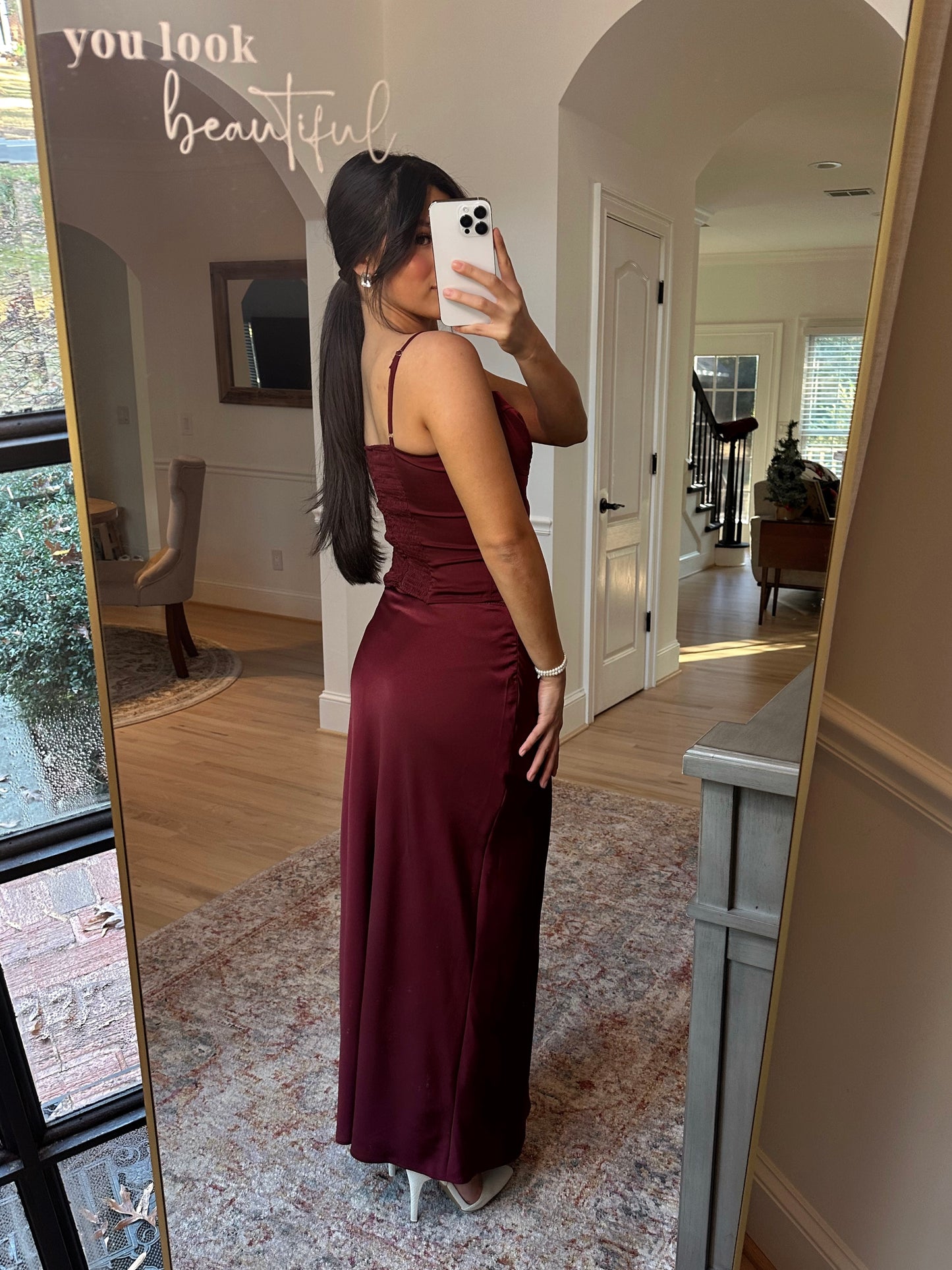 Burgundy Satin Top & Skirt Set