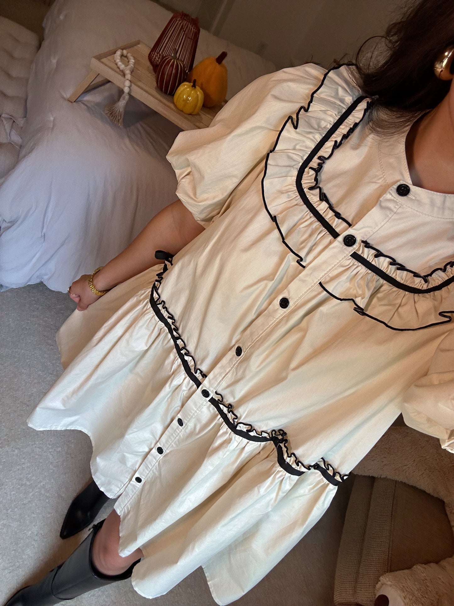 Cottage Chic Cream & Black Dress