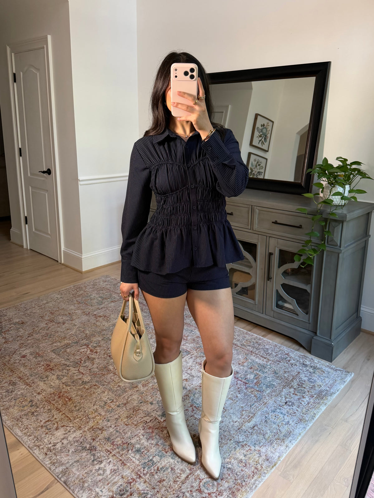Carla Navy Striped Top & Short Set