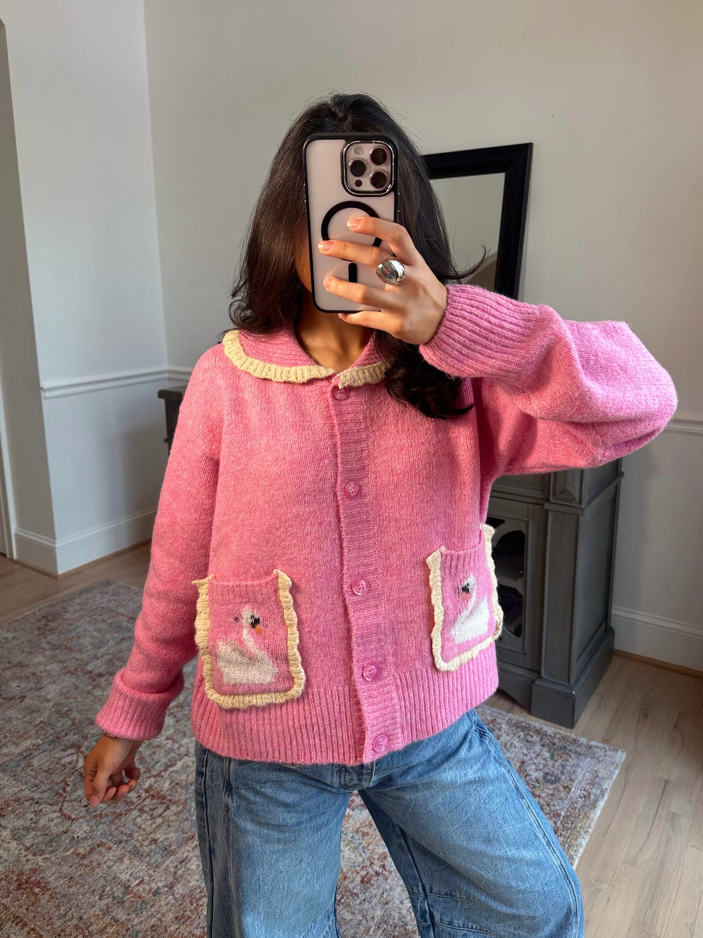 French Swan Pink Cardigan