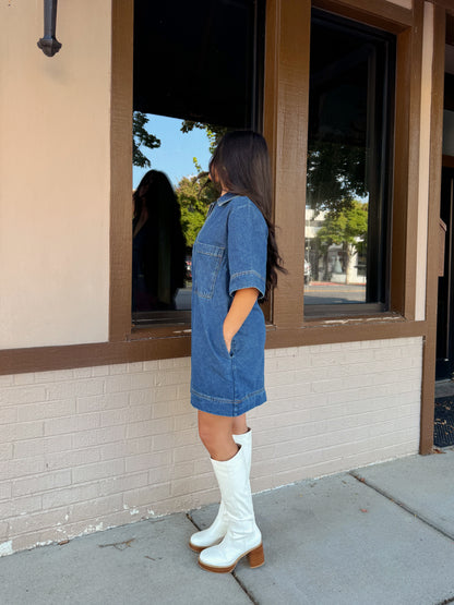 Denim Collared Short Dress