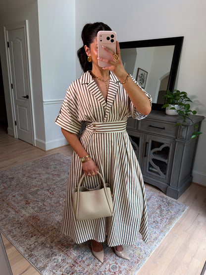 Espresso Date Striped Midi Dress