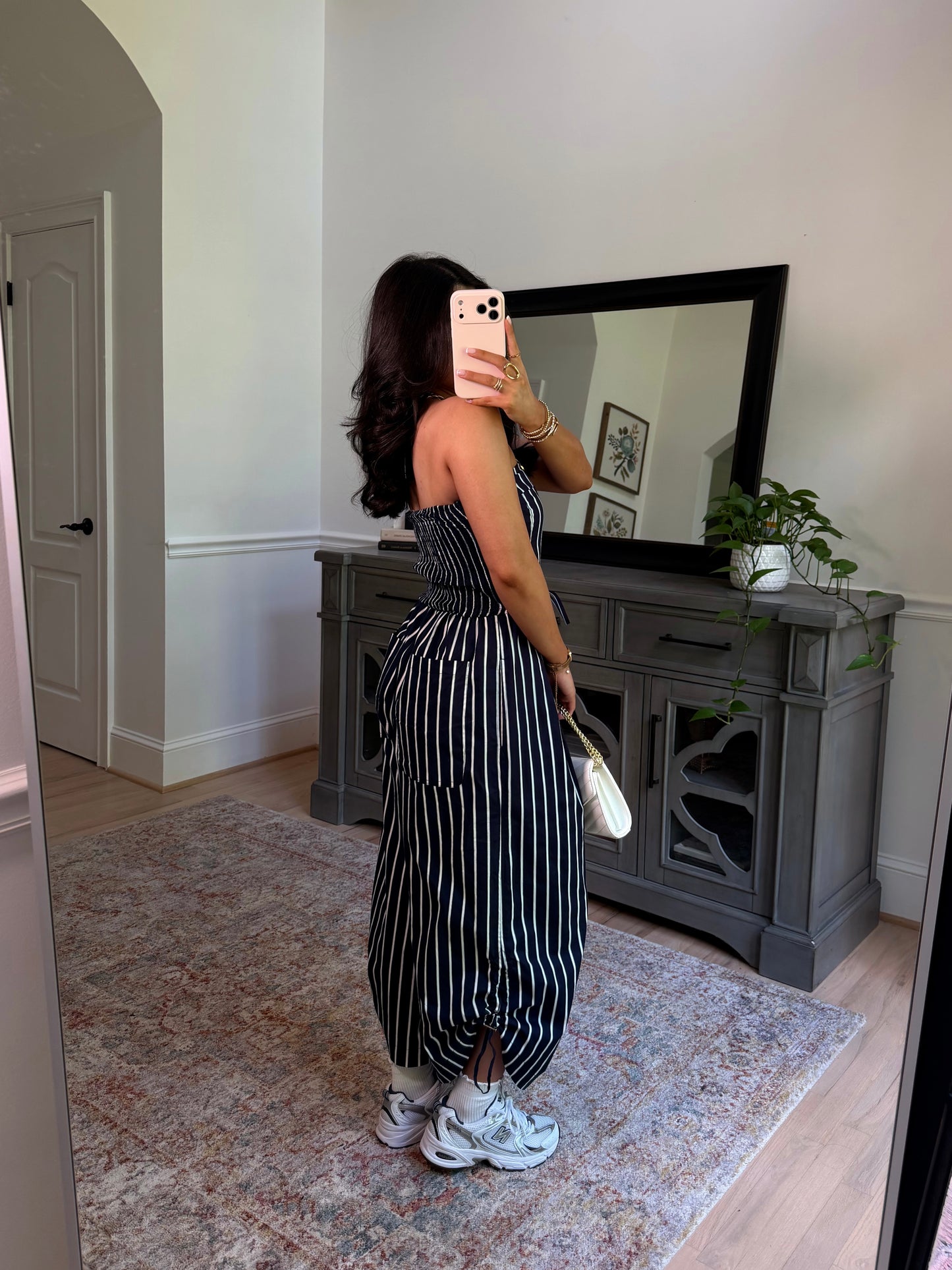 Around Town Striped Navy Jumpsuit