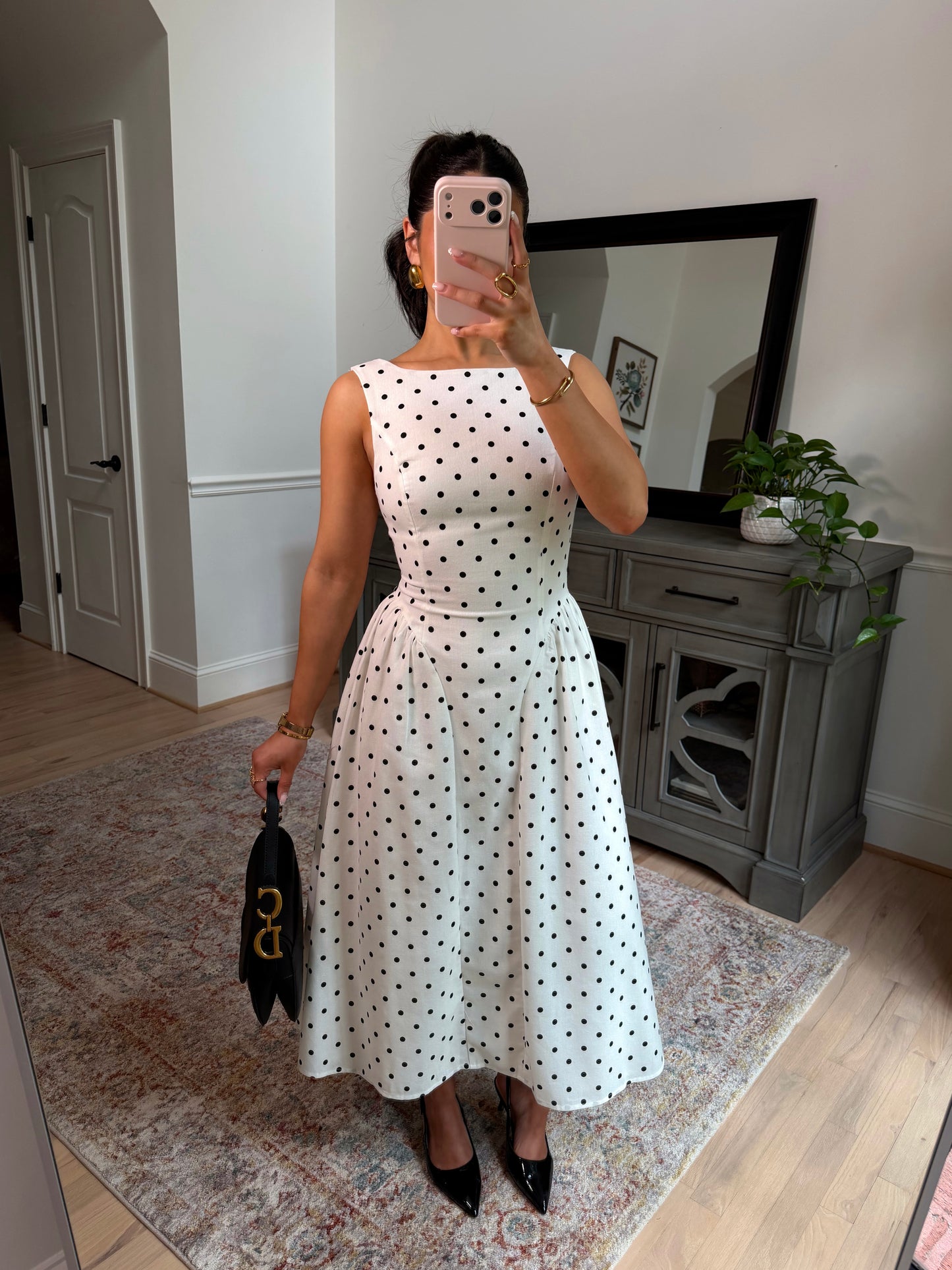 Old Money Polka Dot Midi Dress