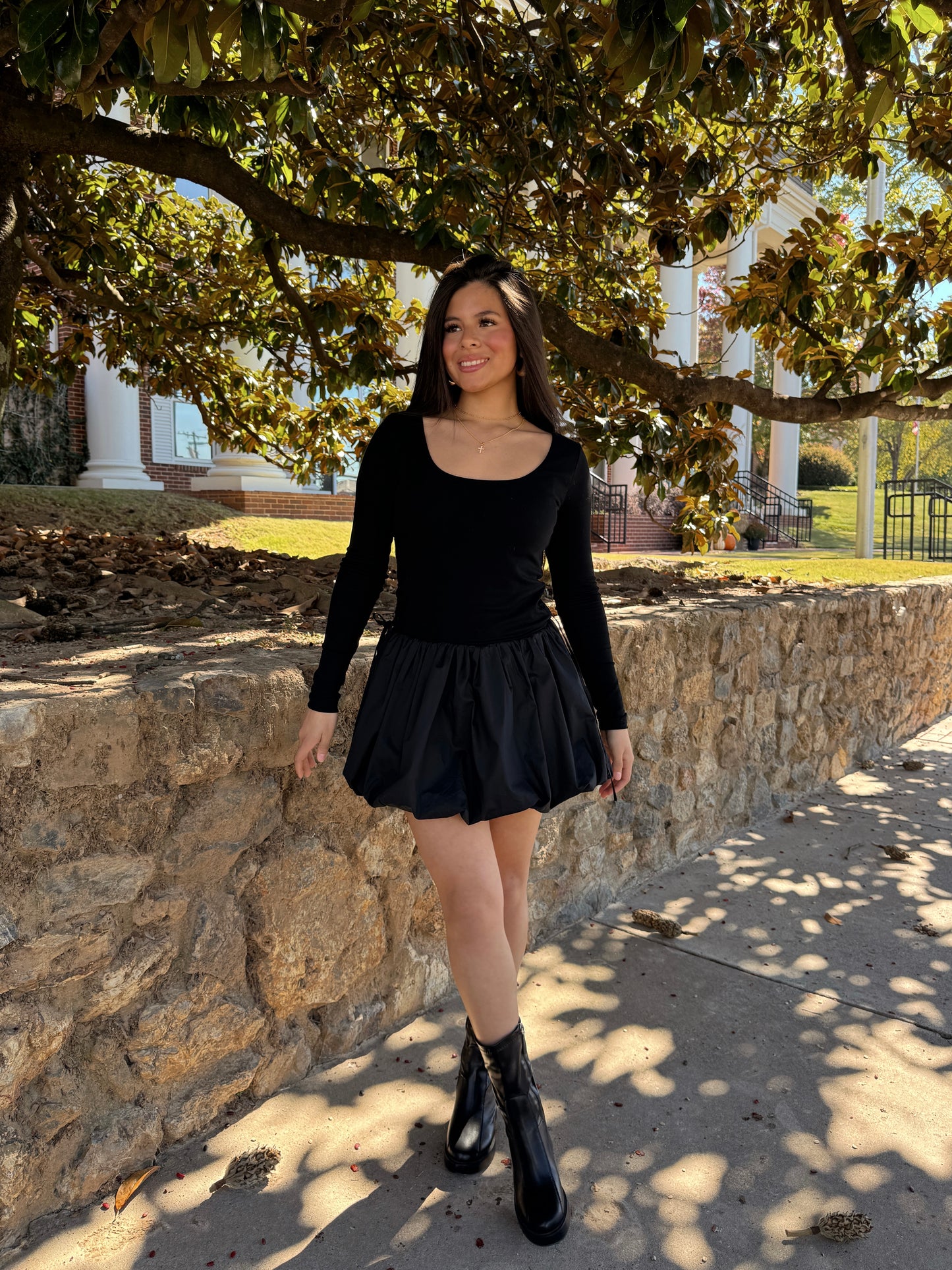 Black Bubble Hem Mini Dress