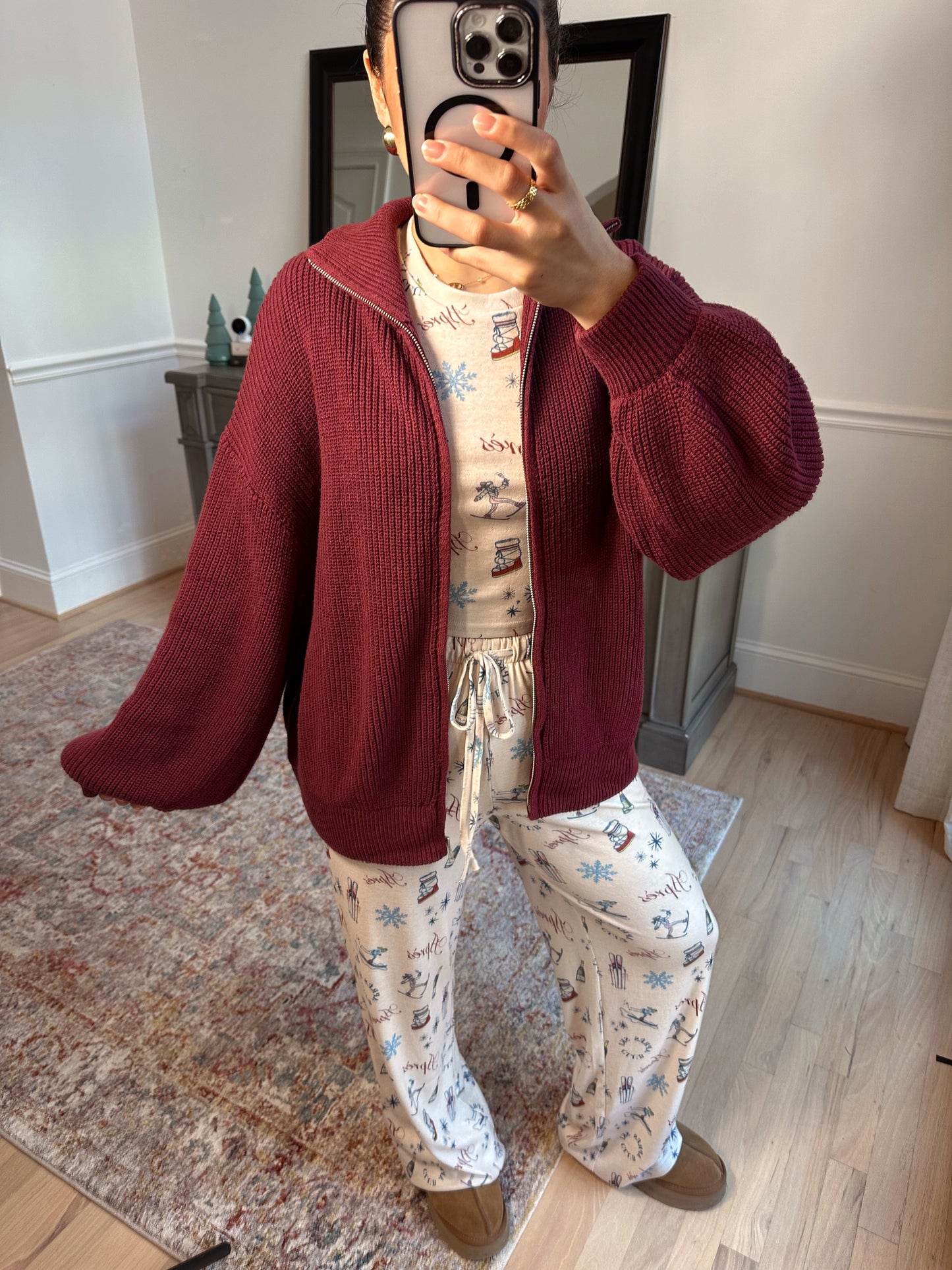Burgundy Knit Zip Up Sweater