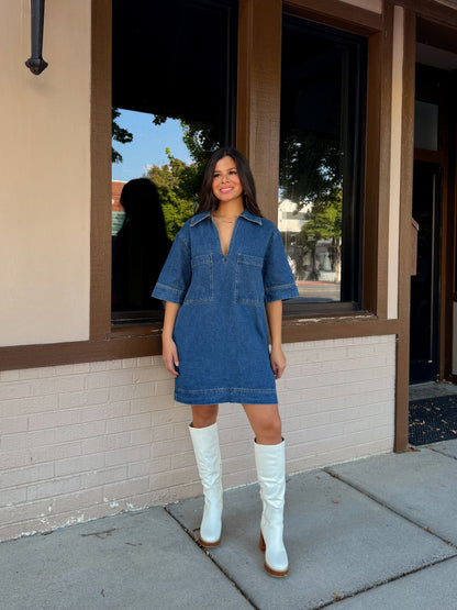 Denim Collared Short Dress