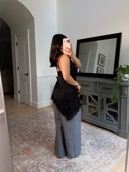 Sienna Black Satin Lace Top