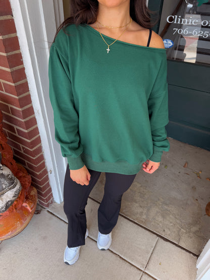 Forest Green Off-Shoulder Sweatshirt