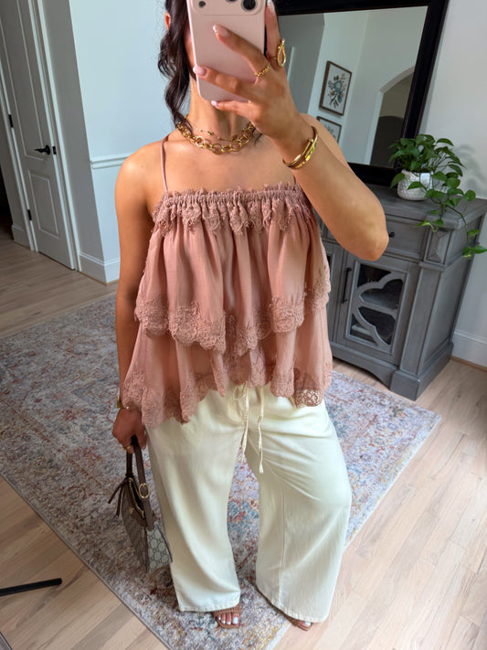 Blush Lace Ruffle Top