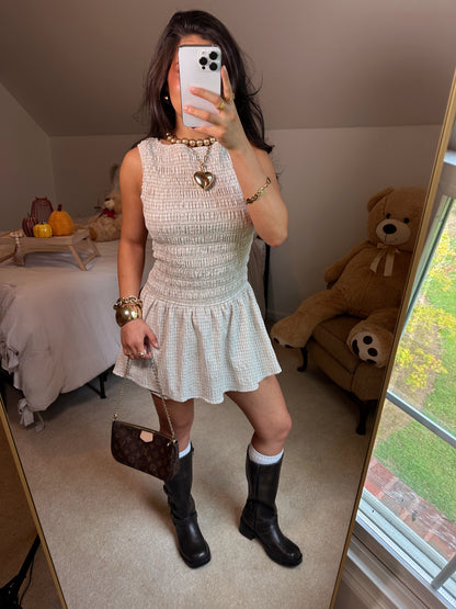Taupe & White Gingham Romper