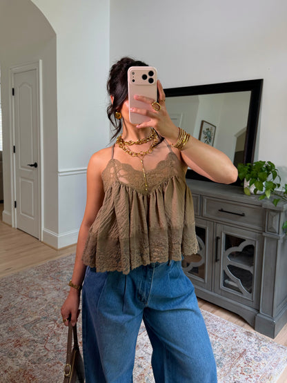 The Verona Olive Lace Top