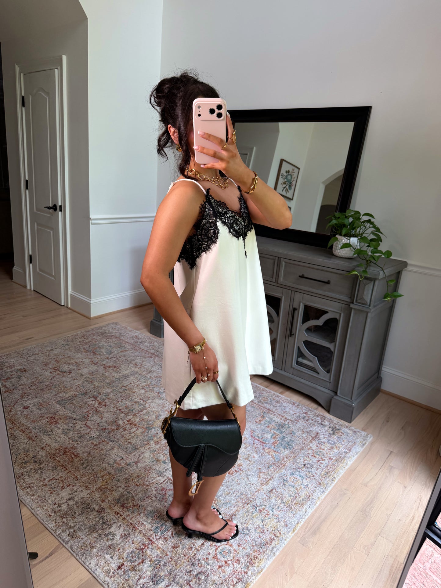 Sweet Escape Pleather Lace Dress (White/Black)