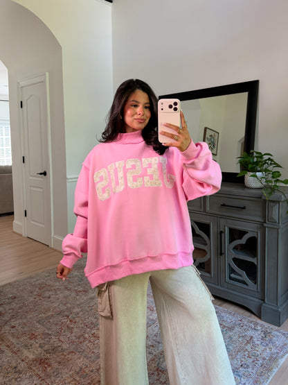 ‘JESUS’ Camo Embroidered Pink Mockneck