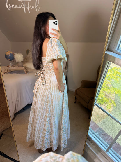 Peach Florals Puff Sleeve Maxi Dress