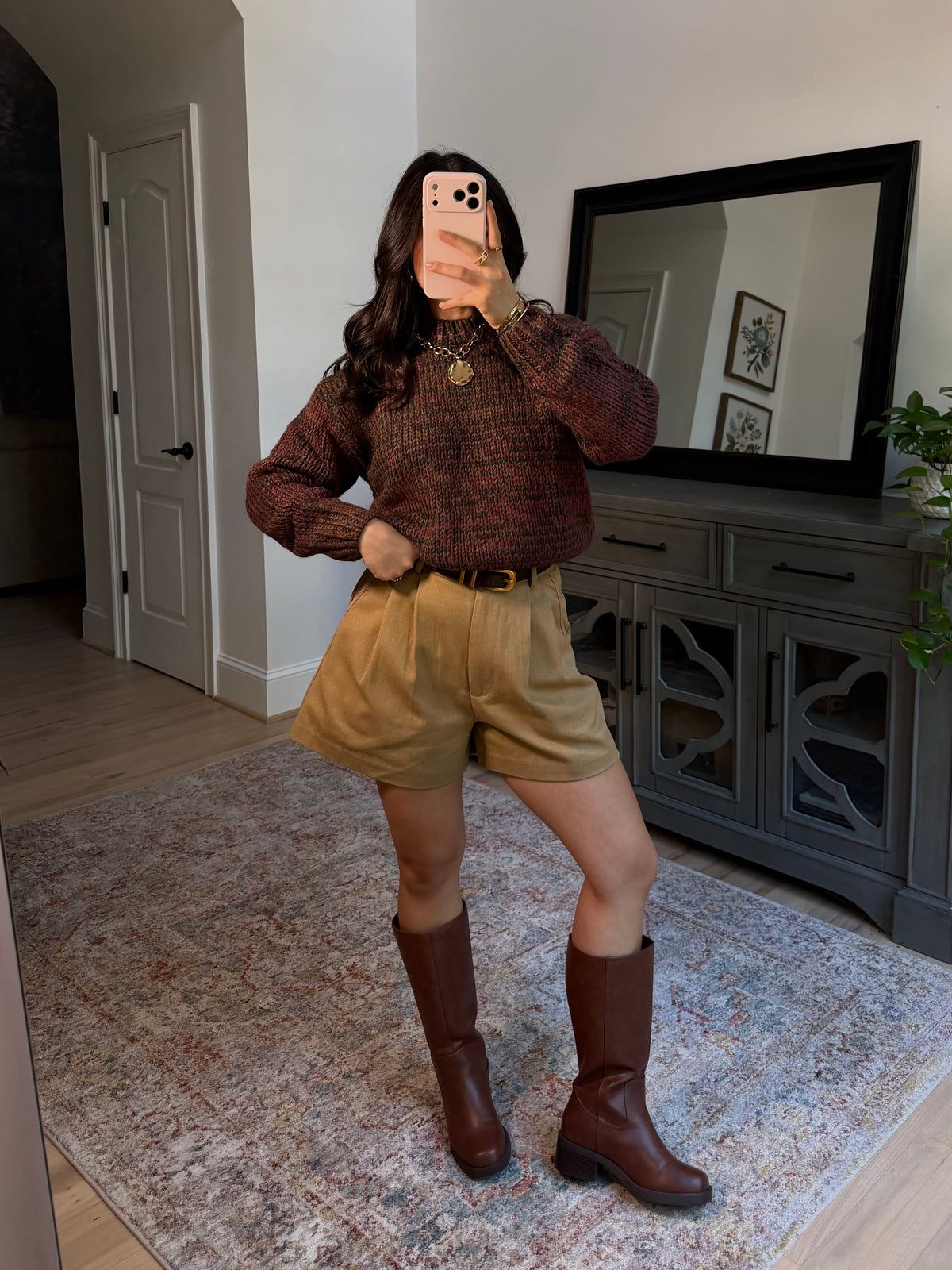 Khaki Pleated Tailored Shorts