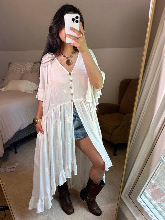 Boho Ivory Long Flowy Top