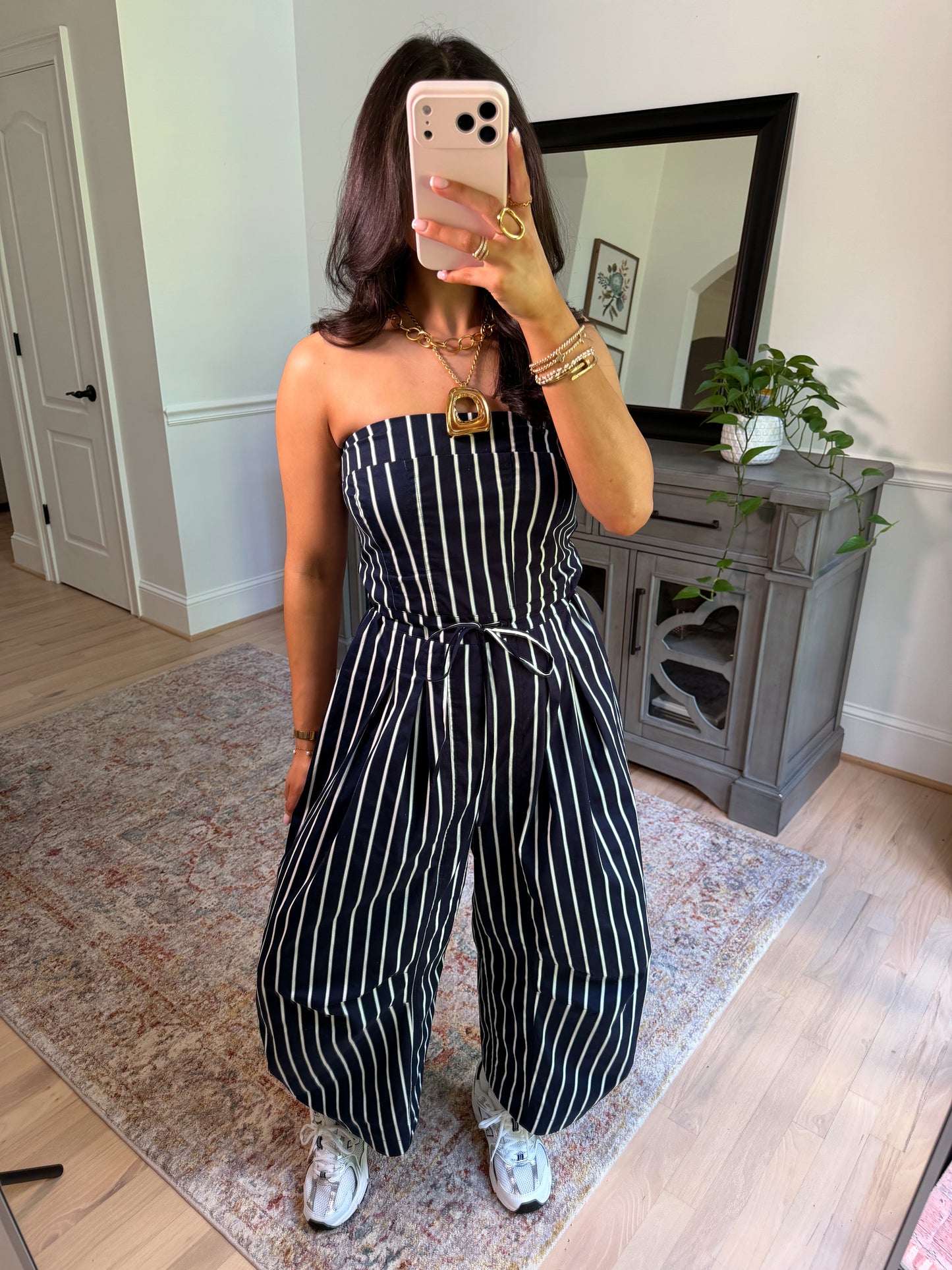 Around Town Striped Navy Jumpsuit