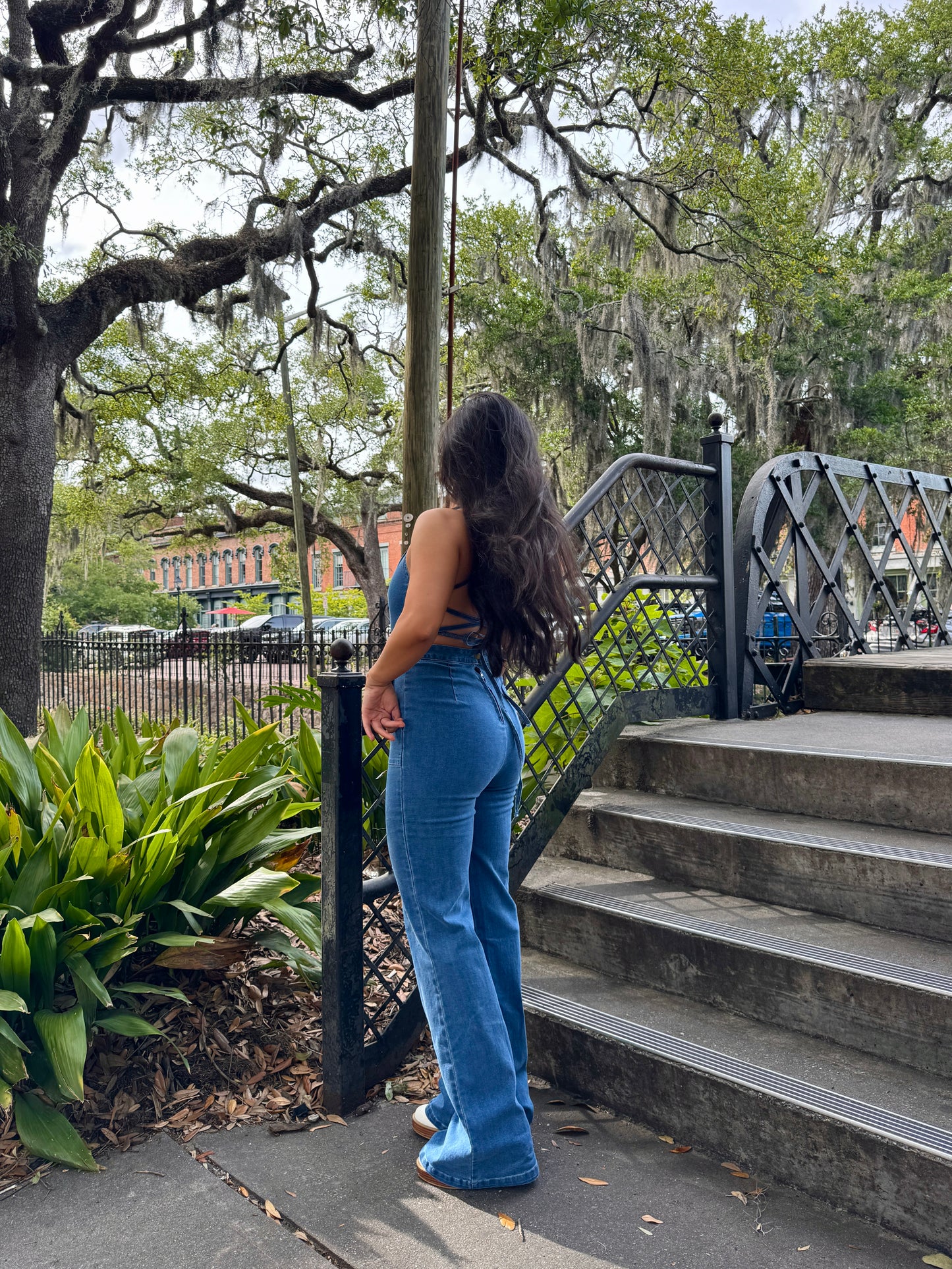 Showstopper Open Back Denim Jumpsuit